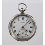 Silver Open face pocket watch by J G Graves, hallmarked Birmingham 1935. The white dial with roman