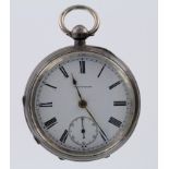 Silver Open face pocket watch by Waltham, hallmarked Birmingham 1909. The white dial with roman