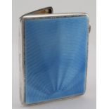 Silver & blue enamel cigarette case, hallmarked 'C&C, Chester 1937', gilt lined, engraved inside lid