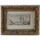 An unattributed pen, ink & watercolour, depicting a harbour scene, mounted framed & glazed, image