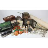 Miscellania. A large collection of miscellaneous items, including wooden boxes, drawing sets,