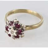 9ct Gold Ruby and Diamond Ring size Q weight 3.4g