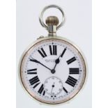 Nickel plated goliath pocket watch by Collingwood & Co West Hartlepool. Approx 64mm diameter.