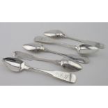 American set of five Georgian fiddle pattern silver teaspoons. Maker -J. Ramage, c. 1830. Weight 3