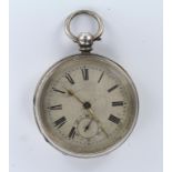 Silver Open face pocket watch, hallmarked Birmingham 1890. The off white dial with roman numerals