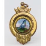 9ct Gold enamelled Pigeon Fob Pegswood Welfare Shield won by Burn & Graham Newhaven 1930 weight 6.8g