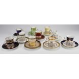 Ten individual porcelain coffee cups, circa early 20th century, each in a hallmarked silver