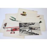 Aviation interest. A collection of fifteen hand drawn coloured drawings depicting WWI aircraft,