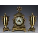Three piece gilt metal ormolu clock garniture (possibly French), circa early to mid 20th century,