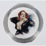 Silver enamel compact with mirror to inside of lid, circa 1920s century, hallmarked 'Birmingham