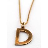 9ct Gold Letter D pendant on a box link Chain weight 6g