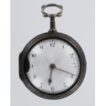 George III pair cased pocket watch, the enamelled white dial with black arabic numerals (chipped