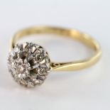 18ct Gold Floral Cluster Diamond set Ring size P weight 4.4g