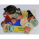 Twenty-one Silverstone mostly cardboard entry badges, circa 1950s-70s, passes include staff,