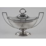 Paul Storr. A silver oval twin handled sauce tureen, hallmarked 'PS., London 1798', tureen side &