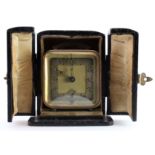 French Bayard brass travel alarm clock, circa early 20th century, arabic numerals to dial, contained