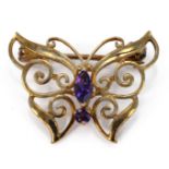 9ct Gold Amethyst set Butterfly Brooch weight 2.1g