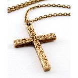 9ct Gold Floral Cross on a fine Belcher chain weight 16g