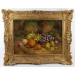 After William Henry Hunt (1790-1864). Oil on canvas, depicting a still life of fruit, unsigned, gilt