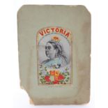 Silk Thomas Stevens Stevengraph depicting Queen Victoria, circa mid 19th century, with card surround