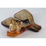 Meerschaum pipe, depicting a females head (some damage to collar), contained in original case
