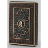 Cigarette case with mosaic decoration, circa early to mid 20th century, enamel initials to centre '