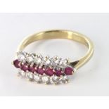 9ct Gold Ring set with Rubies and CZ size L weight 2.5g