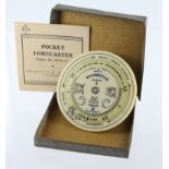 Negretti & Zambra pocket forecaster, with rotating discs, 55mm diameter, housed in original box with