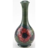 Moorcroft. Small green Hibiscus pattern vase, slight loss to glaze around rim, height 9.3cm approx.,
