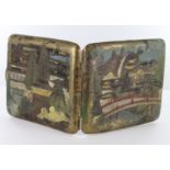 Japanese enamel cigarette case, circa early 20th century, also decorated inside, some wear, 8cm x