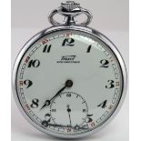 Open face pocket watch by Tissot, circa 1953. Minute hand detached
