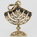 Yellow Metal (tests 14ct) Sapphire and Ruby set Torah weight 2.2g