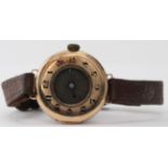 9ct Gold Gents Wristwatch (Overwound) with movement by Rolex on a brown leather strap