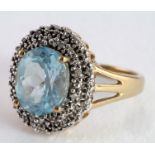 9ct Gold Aquamarine and Diamond Ring size L weight 3.5g