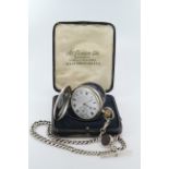 Silver half hunter pocket watch in a J W Benson box, Import marks for London 1919, the white dial