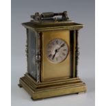 Brass five glass chiming carriage clock, circa 19th century, silvered dial with Roman numerals,