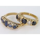 Two 18ct Sapphire and Diamond Rings with missing stones weight 9.2g