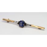 9ct Gold Sapphire Bar Brooch weight 3.5g