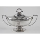 Thomas Robins. A silver oval twin handled sauce tureen, hallmarked 'TR., London 1805', tureen side &