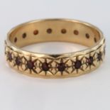 9ct Gold Full Hoop Eternity Ring set with Garnets size O weight 2.4g