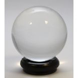Crystal ball with wooden stand, circa early to mid 20th century, contained in original box, ball