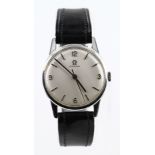 Gents Omega Wristwatch Arabic numerals on a Cream Dial. Replacement black Leather Strap and in