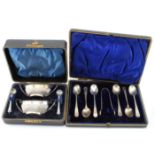 Boxed set of six silver teaspoons and silver sugar tongs, Sheffield 1901 and a boxed set of two