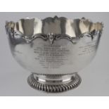 Large silver punch bowl, hallmarked London 1908 by Lionel Alfred Crichton. Inscribed "Jackson