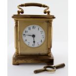 French brass five glass carriage clock, circa late 19th to early 20th century, arabic numerals to
