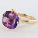 Yellow metal (tests 18ct) Amethyst set Ring size M weight 6.7 grams