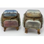 Two unusual French novelty ring boxes, gilt brass box with five panes of glass, decorated to lid