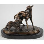 After Pierre Jules Mene (1810-1879). Bronze statue depicting a King Charles Spaniel and a Whippet,