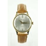 9ct Gold Gents Volvo 21 Jewels Incabloc Wristwatch on a brown leather strap. In working order.