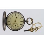 Silver hunter pocket watch, hallmarked London 1848, with key